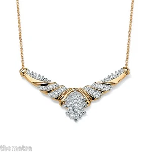 10K YELLOW GOLD DIAMOND CLUSTER CHEVRON NECKLACE PENDANT WITH 16" CHAIN - Picture 1 of 3
