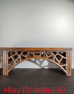 Mesa Kang de madera Huanghuali antigua de 14,9"" patrón de junta de bambú ahuecada - Imagen 1 de 9