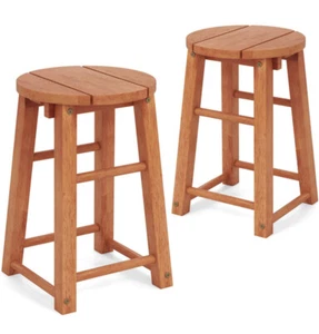 2PCS 18-Inch Outdoor Wood Bar Stools Set - Picture 1 of 7