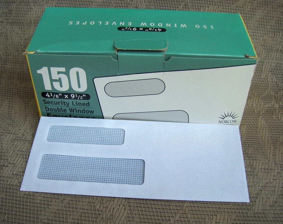 Norcom Security Lined Double Window Envelope 150 ct.4 1/8 x 9 1/2  # 68009 lot - Image 1 of 1