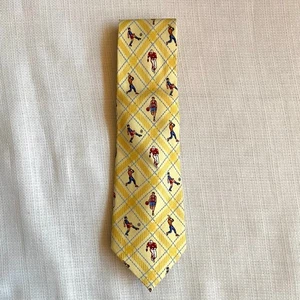 Talbots Kids Yellow Plaid Sports Figures Hand Made Silk Tie Very Nice - Picture 1 of 4