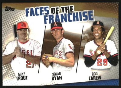 2019 Topps Faces of the Franchise Gold #FOF1 Mike Trout Rod Carew Nolan Ryan /50 - Image 1 of 2