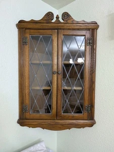 Old Charm Hanging Corner Display Cabinet Leaded Glass Tudor Brown - Picture 1 of 4