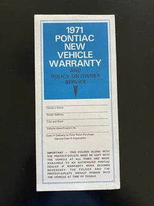 1971 Pontiac BLANK New Vehicle Warranty Protection Plan Firebird TA Trans AM GTO - Picture 1 of 4