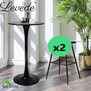 Levede 2x Bar Table Pub Tables Kitchen Marble Tulip Outdoor Round Metal Black - Picture 1 of 12