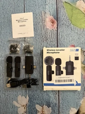 3 in 1 Wireless Lavalier Microphone for iPhone, Android and Cameras. New - Image 1 of 4