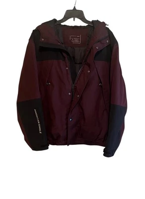 American Eagle Parka Jacket Hooded Burgundy Black Men’s Sz XL Warm Full Zip - Image 1 of 4