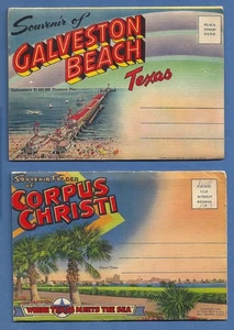 2 Texas Linen Postcard Folder Booklet Galveston Beach & Corpus Christi 18 images - Picture 1 of 12