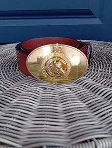 Polo Ralph Lauren Polo Leather Belt & Equestrian Solid Brass Horse Buckle - L - Picture 1 of 10