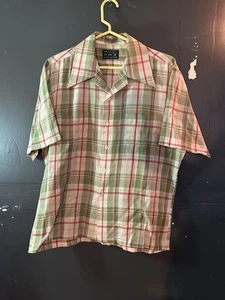 Corto de trabajo informal abotonable vintage años 70 JC Penney verde a cuadros M - Imagen 1 de 4