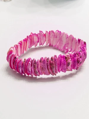 Vintage Pink Shell Bracelet Made In Hawaii - Boho Beach Jewelry, Tropical Vibes - Image 1 of 3