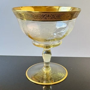 6 Champagne/Sherbet Athens Diana Gold Yellow, Gold Encrusted Tiffin-Franciscan - Picture 1 of 15