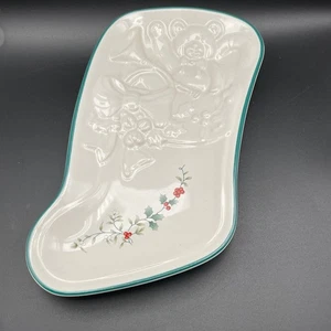 Pfaltzgraff Christmas Stocking Shaped Serving Platter Teddy Bear Holly Berries - Picture 1 of 8