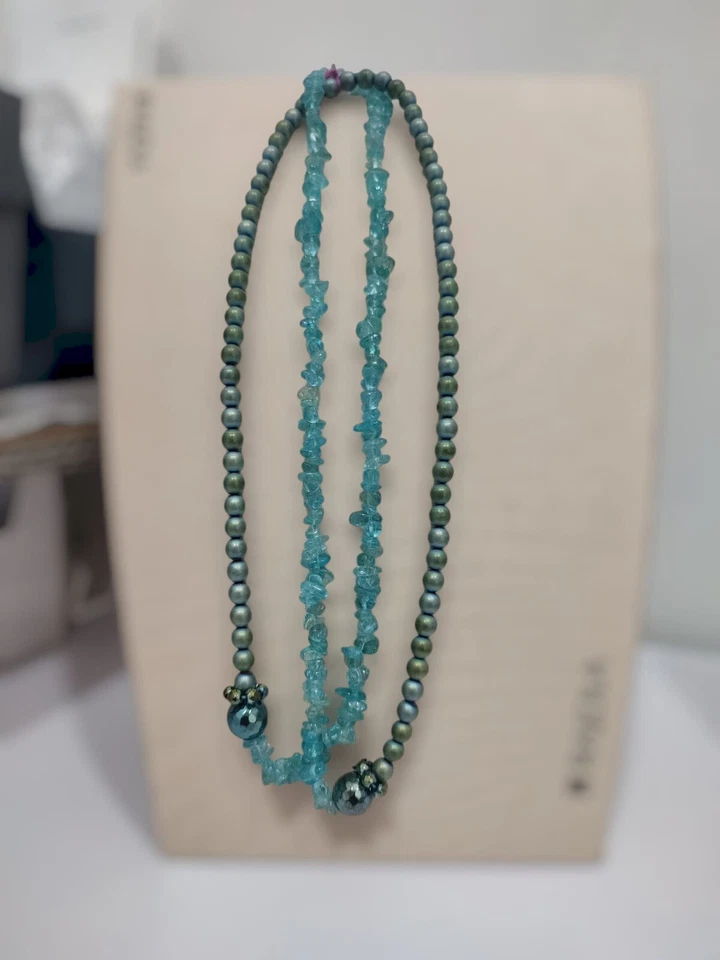 RAJOLA Collana Donna Primula Lunga 90cm Ematite Verde Apatite Argento - Immagine 1 di 1