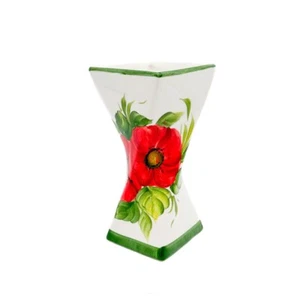 BASSANO KERAMIK VASE TISCHVASE SCHÖNES MOHNBLUMEN MOTIV 20CM HOCH NEU - Bild 1 von 1