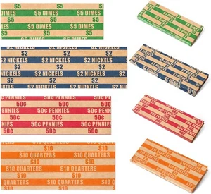 100 Pcs Assorted Packed Flat Stripped Coin Wrappers Coin Rolls Wrapper Quarters - Picture 1 of 8