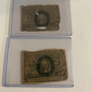 1863 2nd Issue 5 Cent Fractional Currency Note Fr. 1232 TWO LOT/ CIVIL WAR ERA - Picture 1 of 5