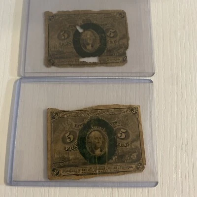 1863 2nd Issue 5 Cent Fractional Currency Note Fr. 1232 TWO LOT/ CIVIL WAR ERA - Image 1 of 4