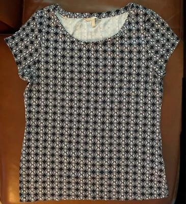BANANA REPUBLIC Dressy Top Navy-Blue White Red Stretchy Short-Sleeve Cute XL EUC - Image 1 of 4