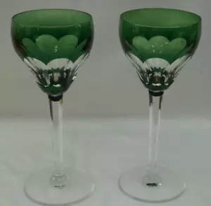 Val St Lambert Tilly GREEN (2) Water Goblets, 7 1/4" (G31) - Picture 1 of 16
