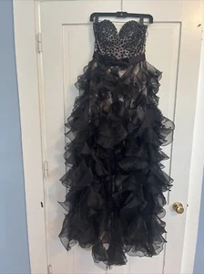 Sherri Hill Ball Gown Pageant Prom Dress Size 4 Black Ruffles Beads Stones GUC - Picture 1 of 11
