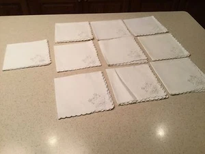 Vintage Embroidered Cocktail Napkins Set Of 10 Eyelet Scalloped Butterfly  - Picture 1 of 11