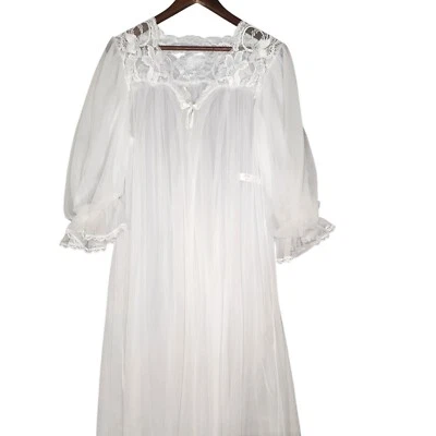Bata transparente vintage Henson Kickernick Peignoir Cottagecore blanca talla mediana Foto 1 de 4