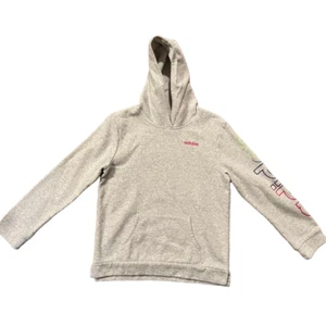 Adidas Sweatshirt Light Gray Girls XL 16 Hoodie Rainbow Spellout Slits - Picture 1 of 9