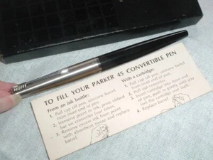 60er PARKER 45 Convertible Füllfederhalter schwarz mit gebürsteter Kappe und Pfeilclip NEU - Bild 1 von 2