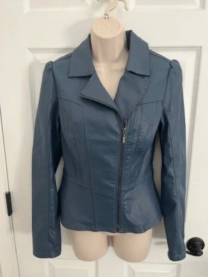 Chaqueta Moto Cuero Vegano Azul White House Black Market, Talla 8 NUEVA SIN ETIQUETAS Foto 1 de 4