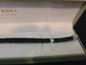 JUDITH RIPKA STERLING DIAMONIQUE CZ HEART DANGLE LEATHER BAND BRACELET! - Picture 1 of 5