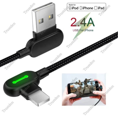 For iPhone 14 13 12 11 XR 8 7 6 90 Degree Elbow USB Cable Charger Charging Cord - Image 1 of 4
