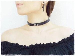 Gargantilla de cuero negra con cuello de cuero esposas BDSM gargantilla gótica - Imagen 1 de 16