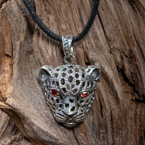 Leopard 925 silver Pendant Biker cat animal cheetah lab-created cubic zirconia - Picture 1 of 7