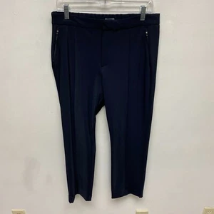 T Talbots Women Navy Blue High Rise Straight Leg Zipped Pockets Pants Petite L - Picture 1 of 8