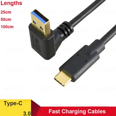 USB-A 3.0 Male to USB-C 3.1 Male Angled Gold Plated Data Sync Charge Cable 25cm - Image 1 of 4