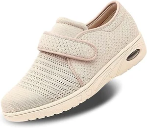 Womens Diabetic Walking Shoes Adjustable Outdoor 6.5, Breathable - Beige - Picture 1 of 8