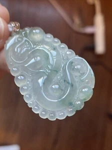100% Natural Grade A Jadeite Jade 老坑冰種飄綠 泡泡龍牌 純銀扣頭 S925 帶證 - Picture 1 of 16