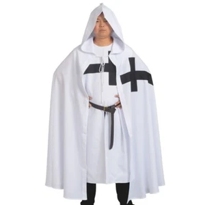 Medieval Templur Knights White Fancy Dress Costume Cosplay Tunic Cloak Belt 6ft - Picture 1 of 4
