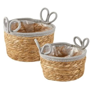 Household Essentials Seagrass Grey Baskey w/ Handle Storage Baskets Sets of 2 - Picture 1 of 2