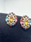 Vintage Large Multi Colored Rhinestone Clip Earrings PAT# 1679651