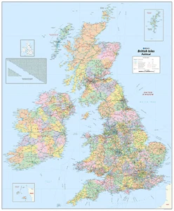 British Isles Political Map - Wall Map of Great Britain, Poster of the UK - Picture 1 of 7