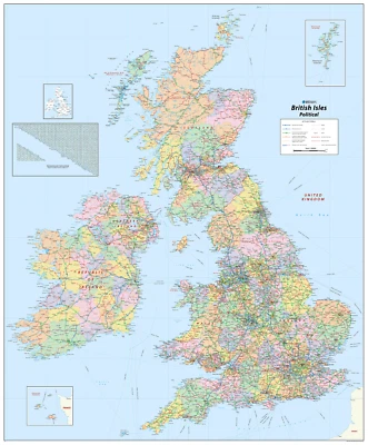 British Isles Political Map - Wall Map of Great Britain, Poster of the UK - Image 1 of 4