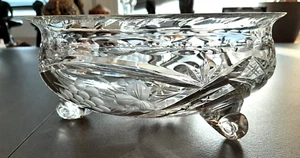 Antike Bleikristallschale handgeschliffen Glas Vintage Kristall Schüssel + Füßen - Bild 1 von 6