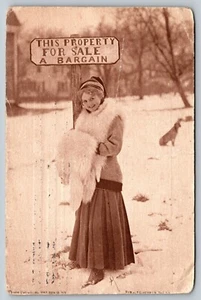 Port Jervis NY 1910 humor THIS PROPERTY FOR SALE A BARGAIN sign vtg Postcard A68 - Picture 1 of 3