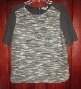 Vince Sz M Stretch Knit Top Shirt Blouse Tweed Contrast Wool Blend Short Sleeve - Picture 1 of 3