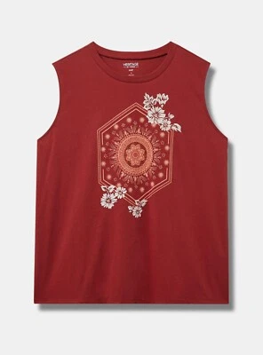 Camiseta sin mangas Torrid Mandala Calce Relajado Heritage Cuello Redondo Rojo Ladrillo Plus 3X Nueva con Etiquetas Foto 1 de 4