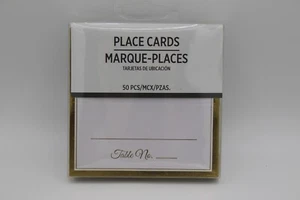 WHITE AND GOLD PLACE CARDS WITH TABLE NUMBER 50 COUNT C2402 - Picture 1 of 6