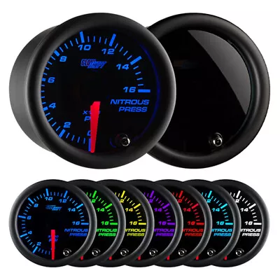 GLOWSHIFT 52mm TINTED 7 COLOR 1600 PSI NITROUS NOS PRESSURE GAUGE - Image 1 of 4