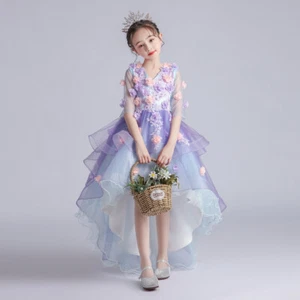 3D Flower Girl Princess Tulle Tutu Dress Party Long Maxi Ball Gown Evening - Picture 1 of 14
